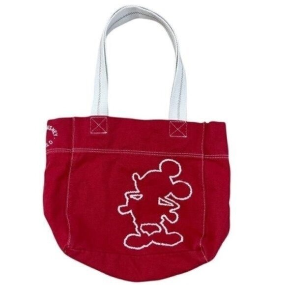 WALT Disney World Embroidered Disney Mickey Mouse canvas tote bag red off white - Picture 1 of 9